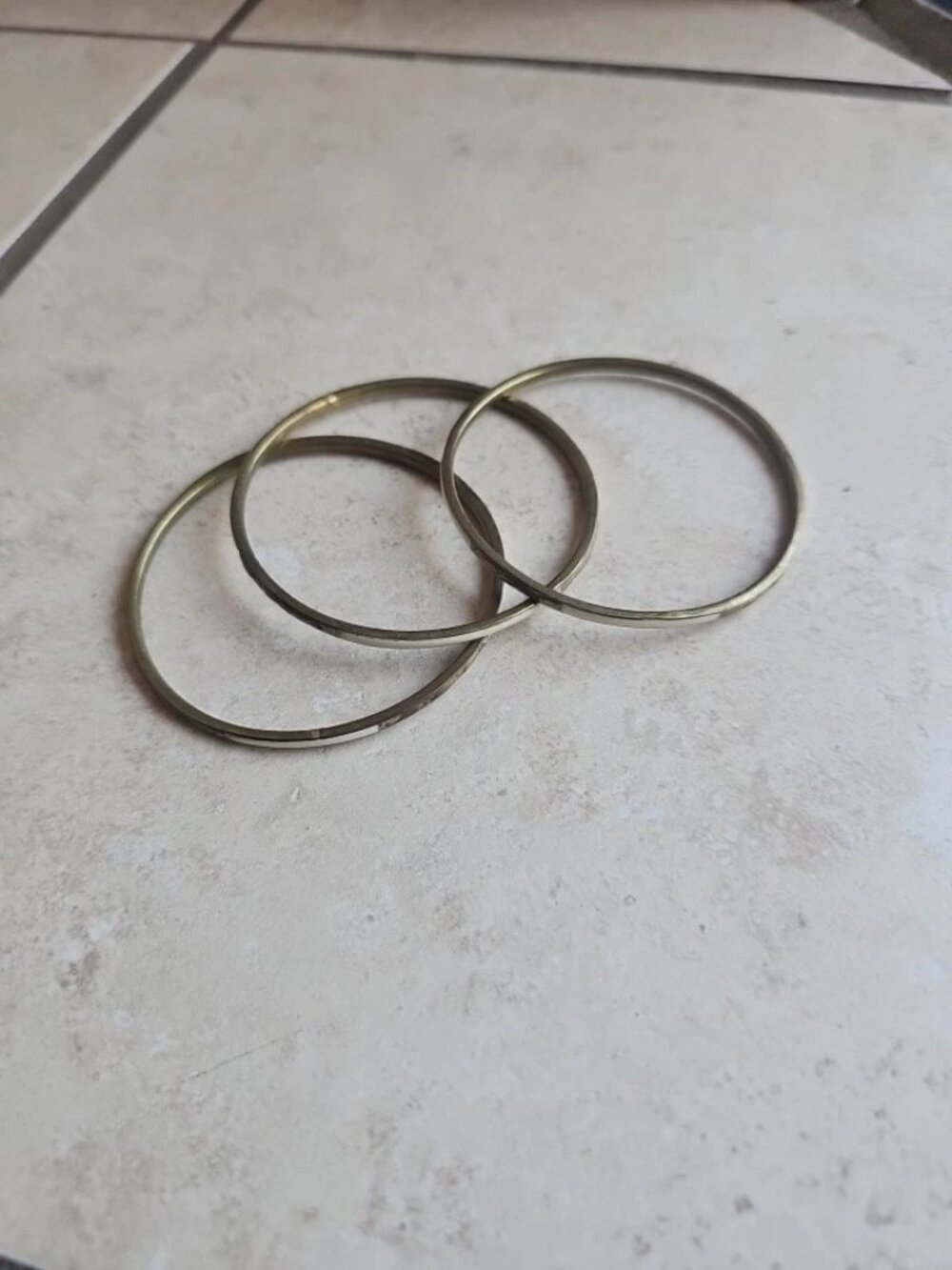Gold Tone Thin Bangle Bracelets With White Accent Section-Lot of 3